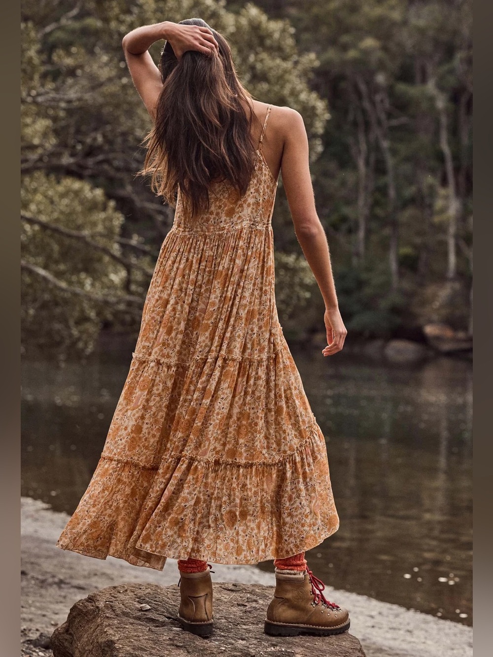 NWOT Spell & the gypsy Sunwashed Strappy Midi Dress brown/pink floral, XL. - Picture 9 of 12
